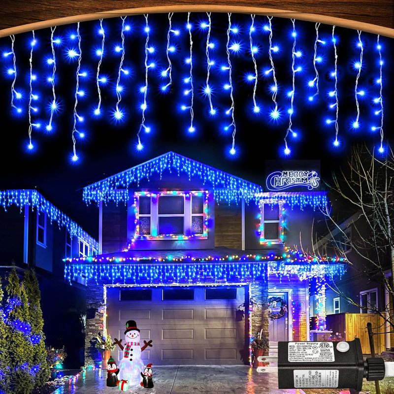 The Holiday Aisle Christmas Lights Outdoor Icicle Lights 33ft 400 LED Connectable Curtain Fairy String Lights with Timer Memory Plug in Waterproof for Home Decoration
